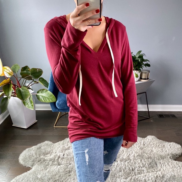 ◾️JEANIE V-Neck hoodie knit Maroon - Picture 6 of 6